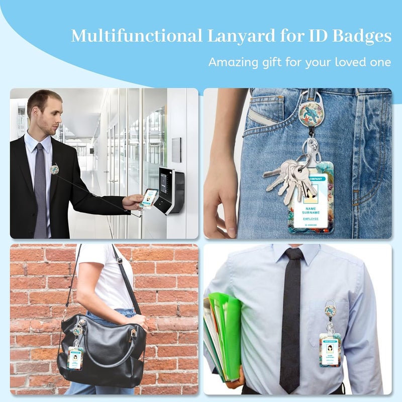 Hancynir Lanyards for Id Badges, Sea Turtle Badge Holder with Retractable Reel Clip, Work Name Tags Keychain Lanyard ID Card Protector Cover Case for Women Teacher Nurse Nursing Doctor Office - Image 3